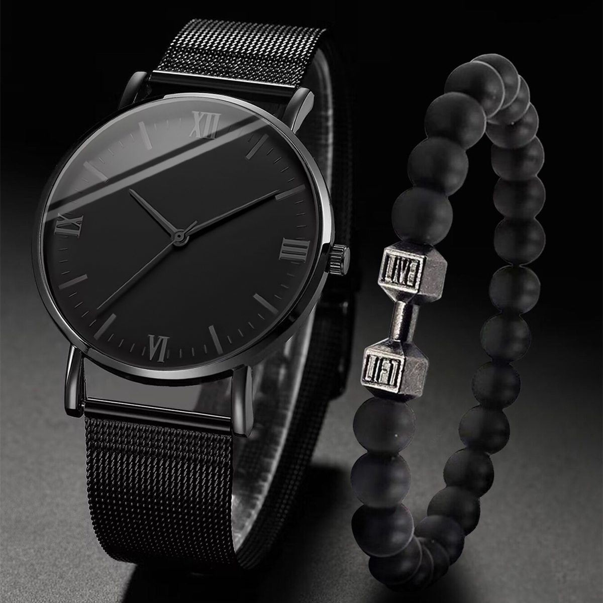 2PCS Men's Watch Fashion Roma  - Stainless Mesh Band ulasan dan harga