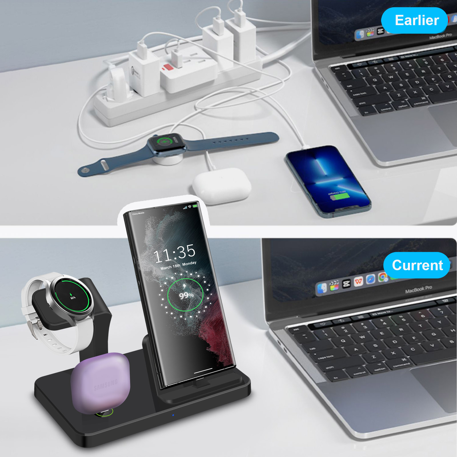Desk 3 in 1 Type C Port Wirele - Smartwatch Ac ulasan dan harga