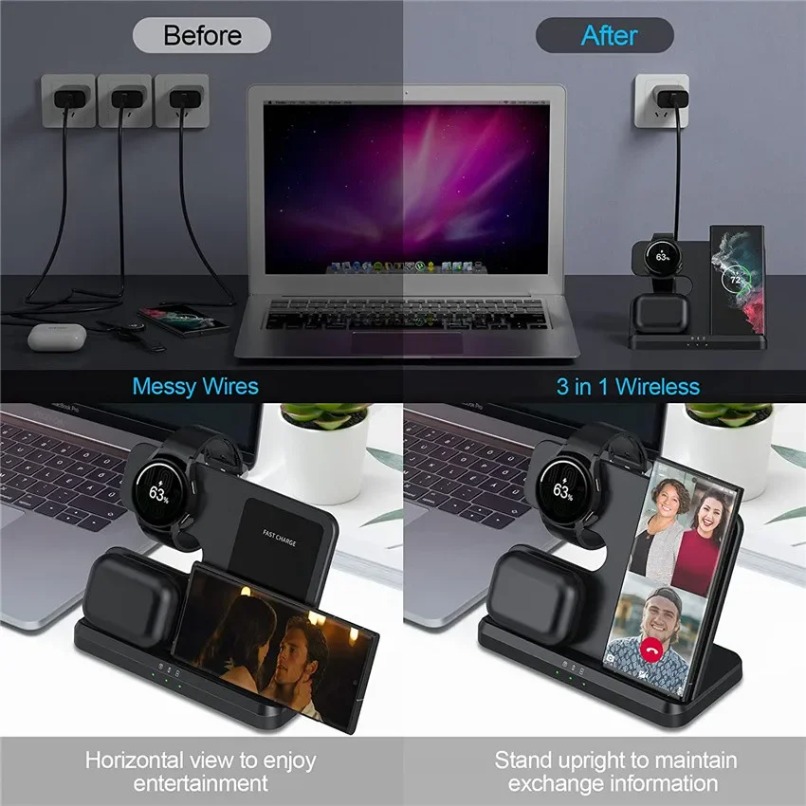 3 in 1 Fast Wireless Charger S - Smartwatch Ac ulasan dan harga